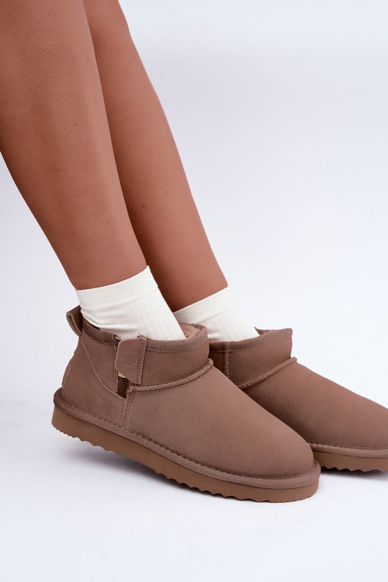 Beige Schneestiefel aus Veloursleder mit Reißverschluss