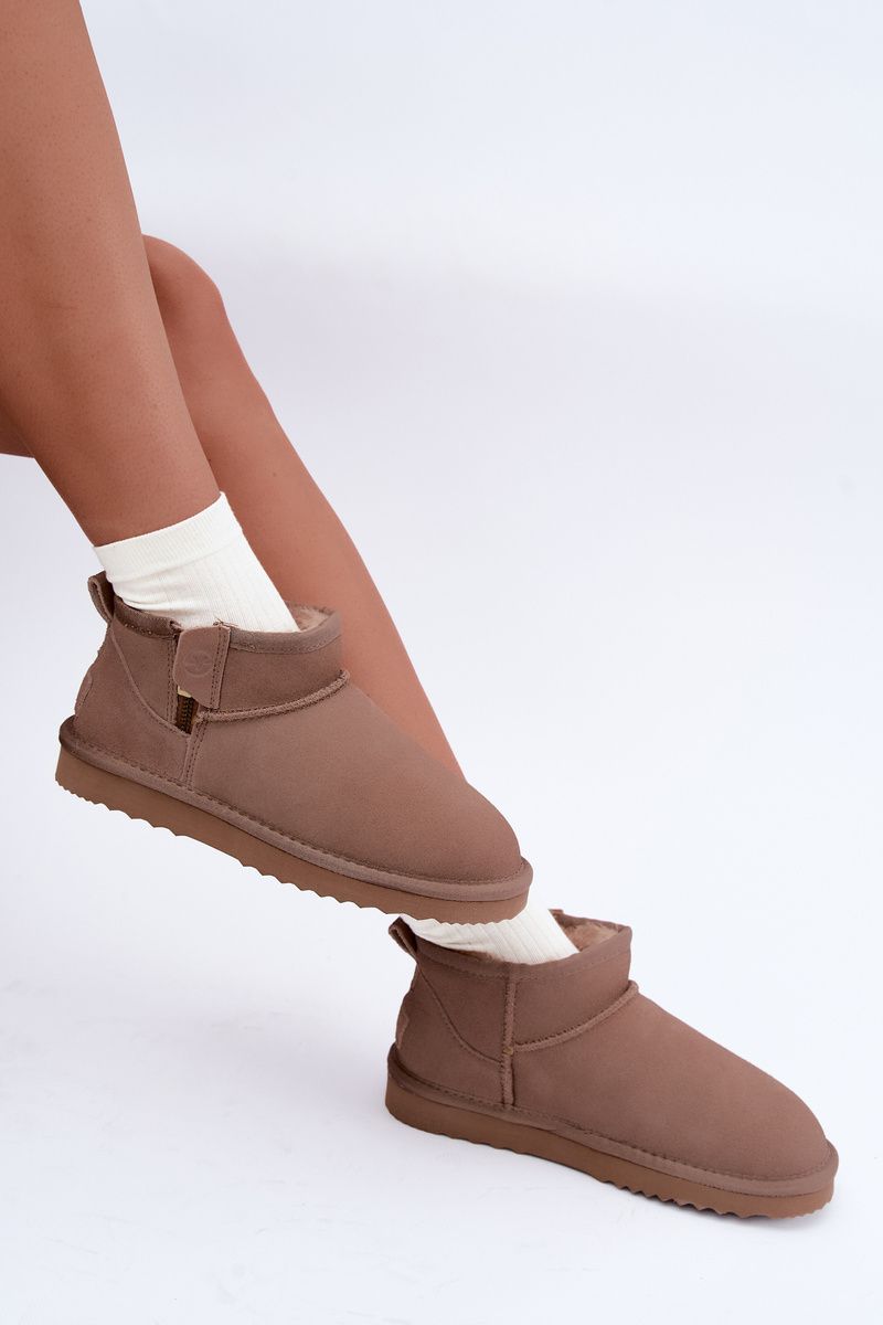 Beige Schneestiefel aus Veloursleder mit Reißverschluss