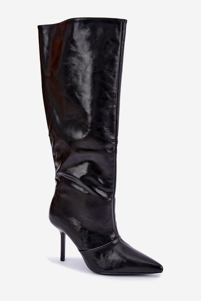 Gefütterte Overknee-Stiefel mit Stilettoabsatz schwarz