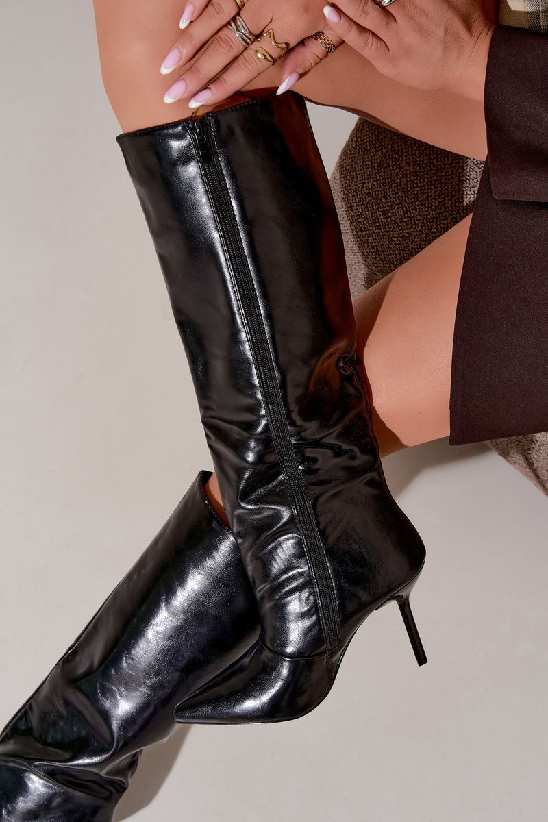 Gefütterte Overknee-Stiefel mit Stilettoabsatz schwarz