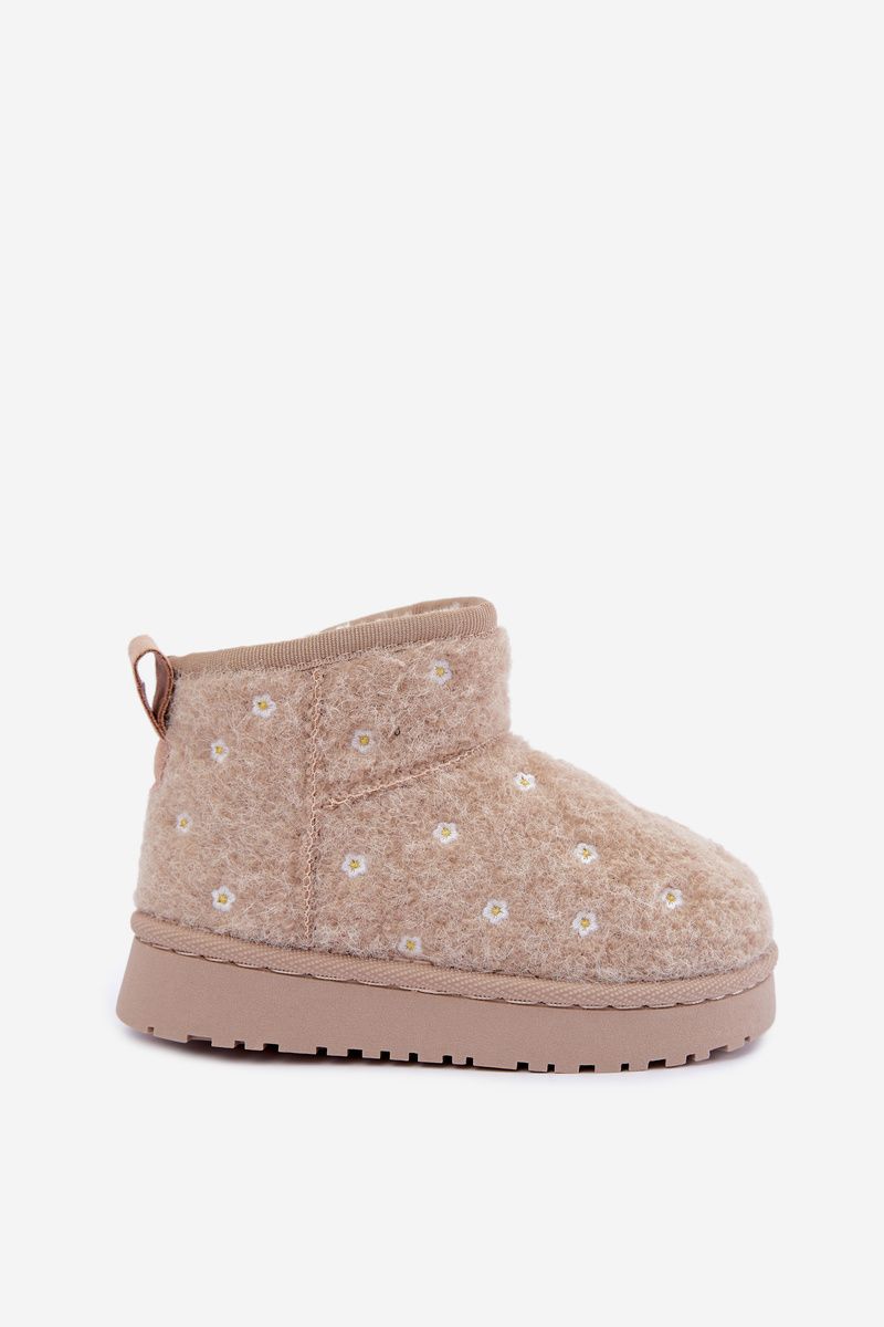 Beige Schneestiefel mit kleinen Blumen und Fell