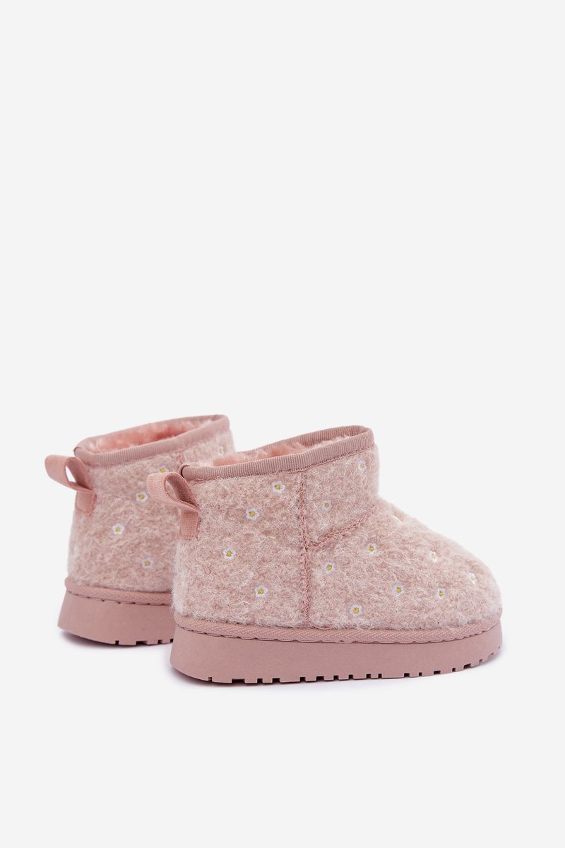 Rosa Schneestiefel mit kleinen Blumen und Fell