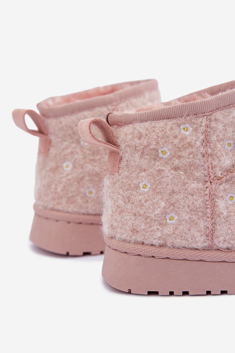 Rosa Schneestiefel mit kleinen Blumen und Fell