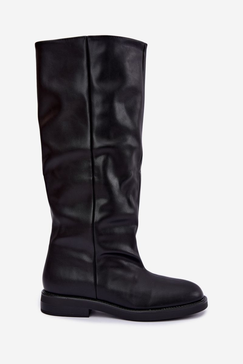 Schwarze Overknee-Stiefel aus Kunstleder mit flachem Absatz
