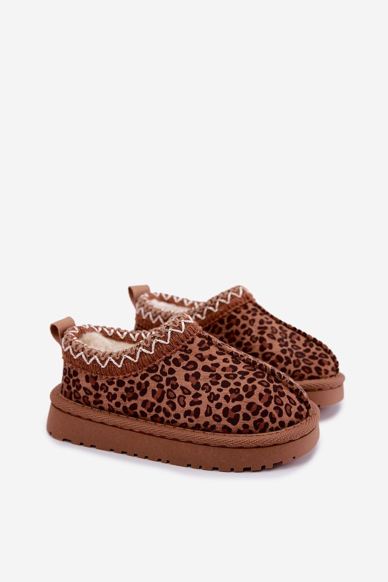 Braune Schneestiefel mit Leopardenstickerei