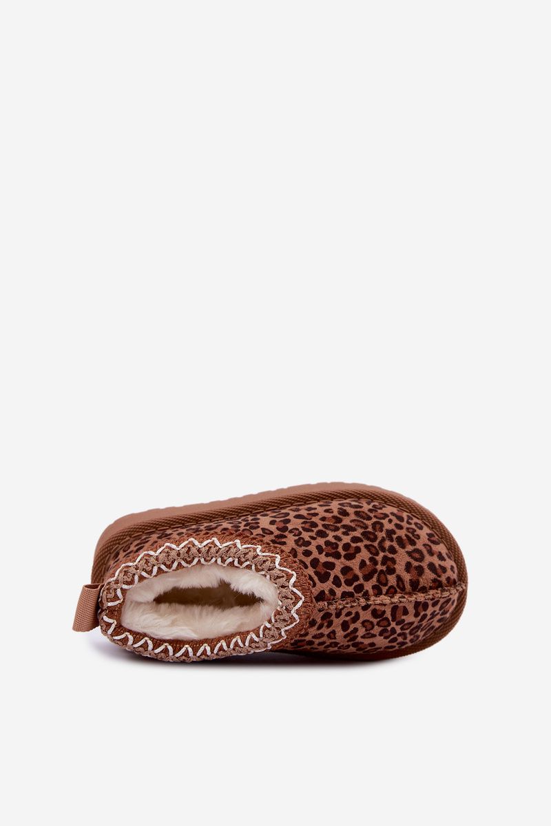 Braune Schneestiefel mit Leopardenstickerei