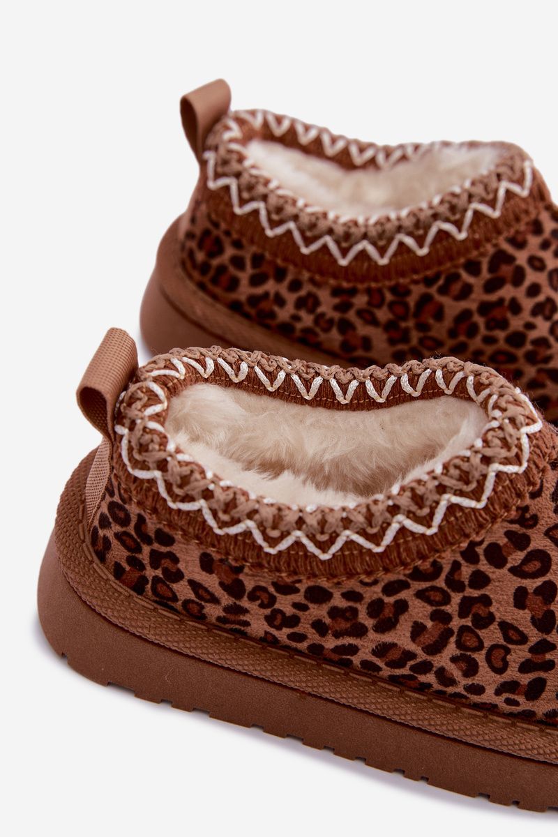 Braune Schneestiefel mit Leopardenstickerei