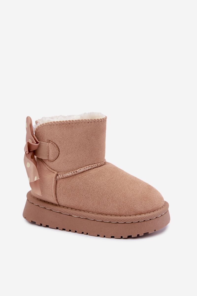 Beige Schneestiefel mit Schleife aus Kunstveloursleder