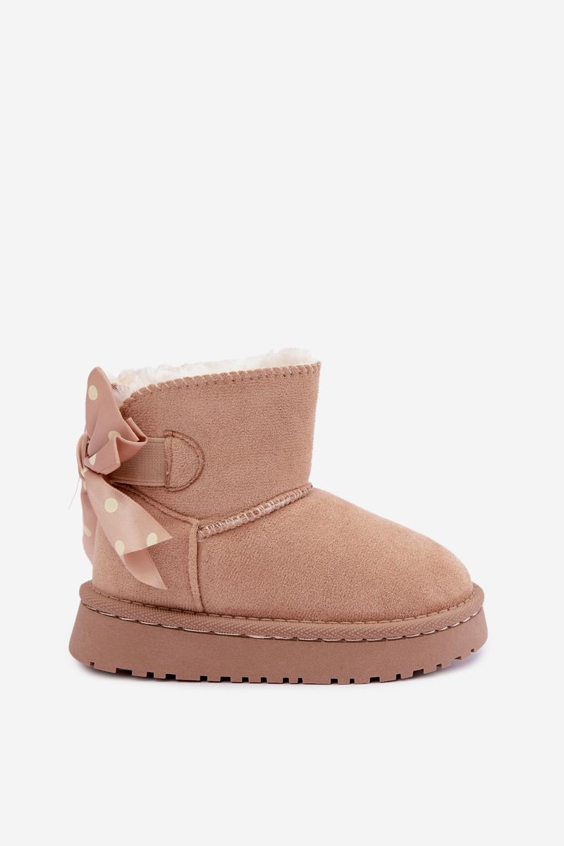 Beige Schneestiefel mit Schleife aus Kunstveloursleder