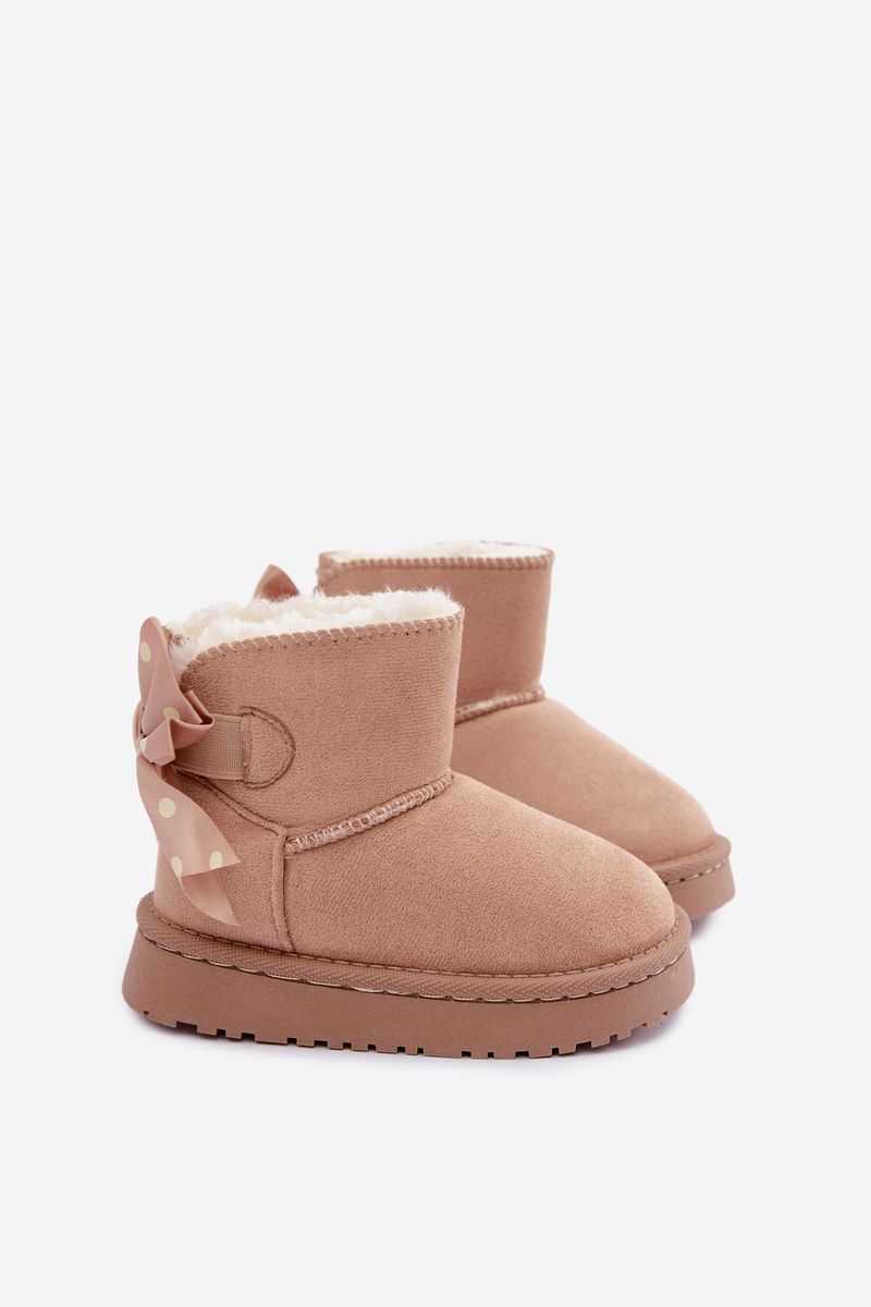 Beige Schneestiefel mit Schleife aus Kunstveloursleder