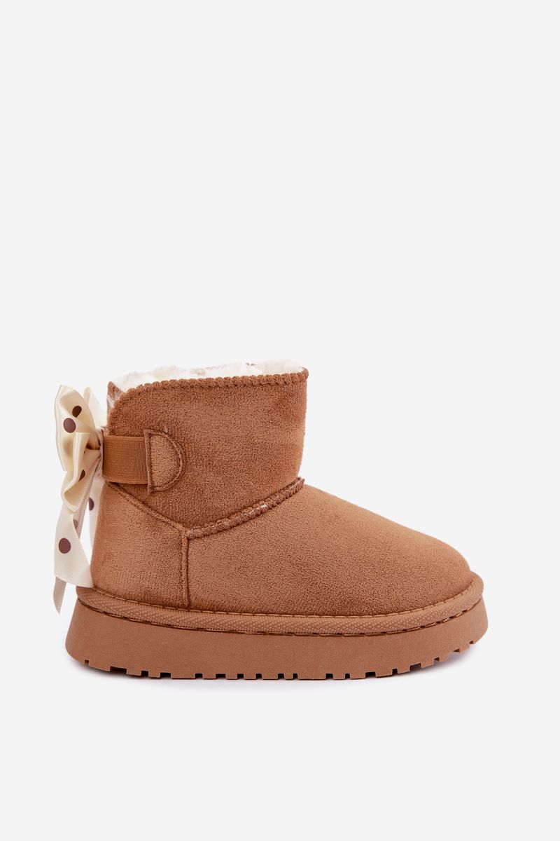 Brauner Schneestiefel mit Schleife aus Kunstveloursleder