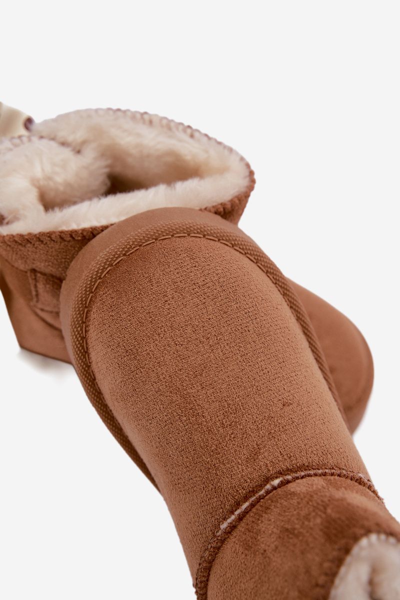 Brauner Schneestiefel mit Schleife aus Kunstveloursleder