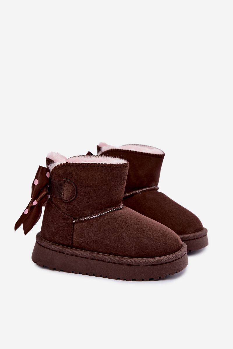 Braune Schneestiefel mit Schleife aus Velourslederimitat
