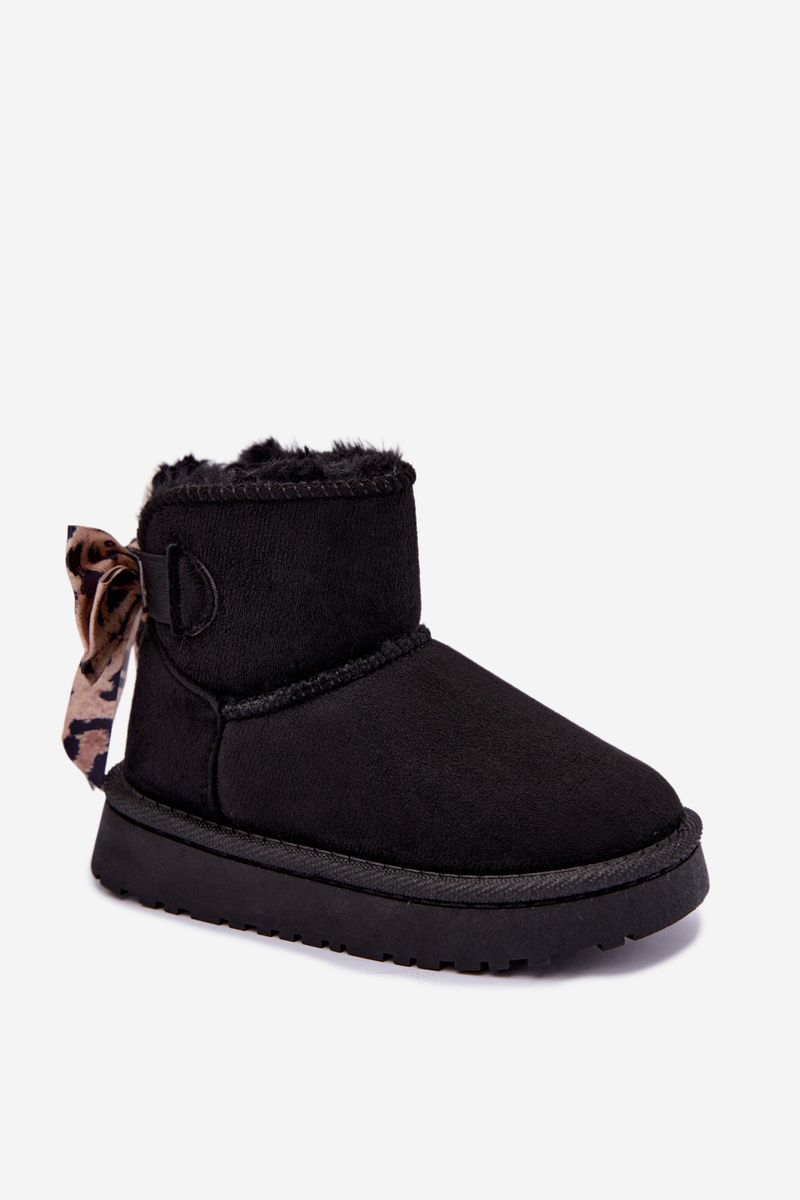 Schwarzer Winterstiefel mit Schleife aus Kunstveloursleder