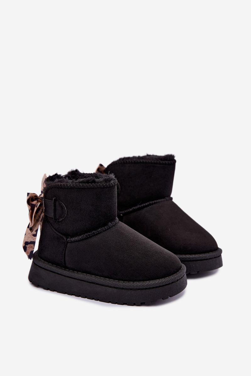 Schwarzer Winterstiefel mit Schleife aus Kunstveloursleder