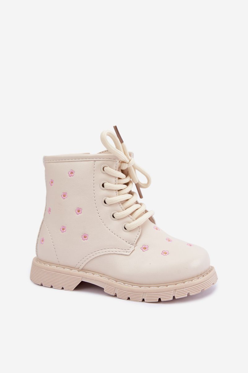 Beige gefütterte Stiefelette mit Blumenmuster