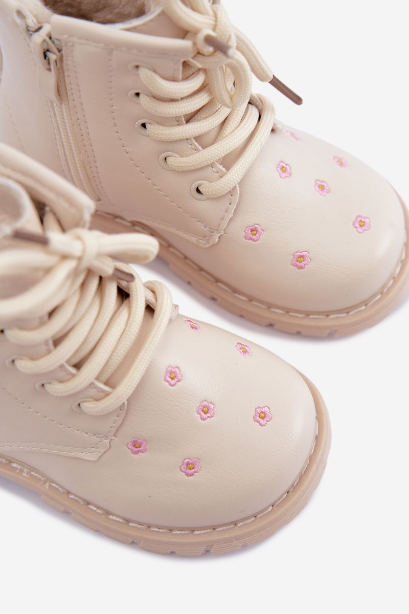 Beige gefütterte Stiefelette mit Blumenmuster