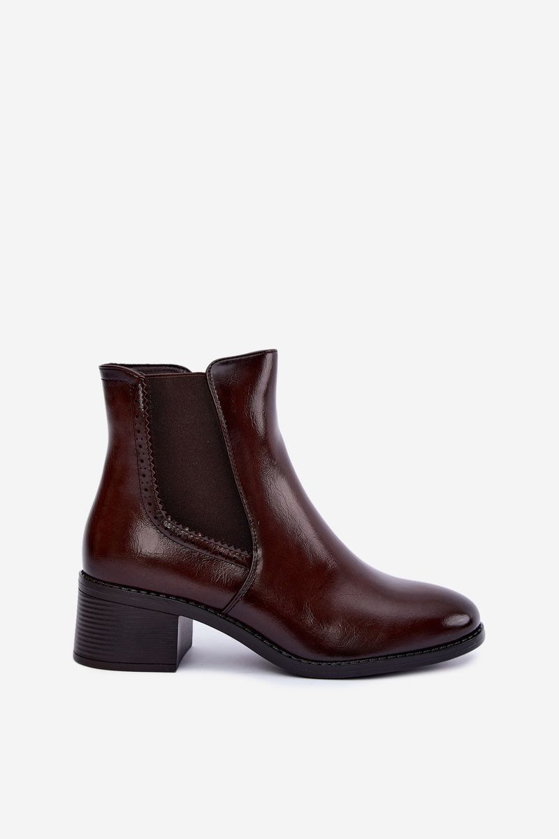 Stiefelette aus Kunstleder mit Blockabsatz, braun