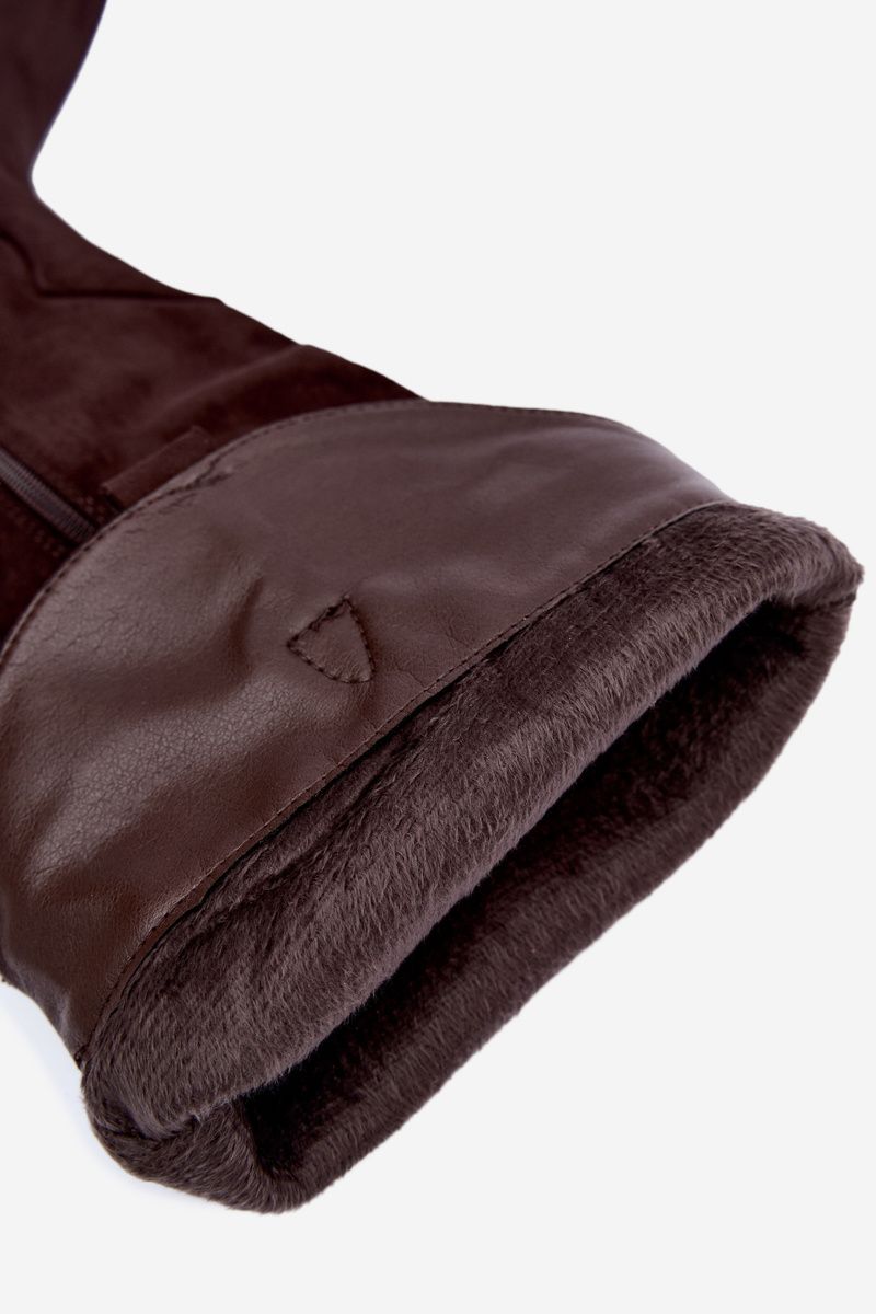 Gefütterte braune Overknee-Stiefel mit Blockabsatz aus Wildlederimitat
