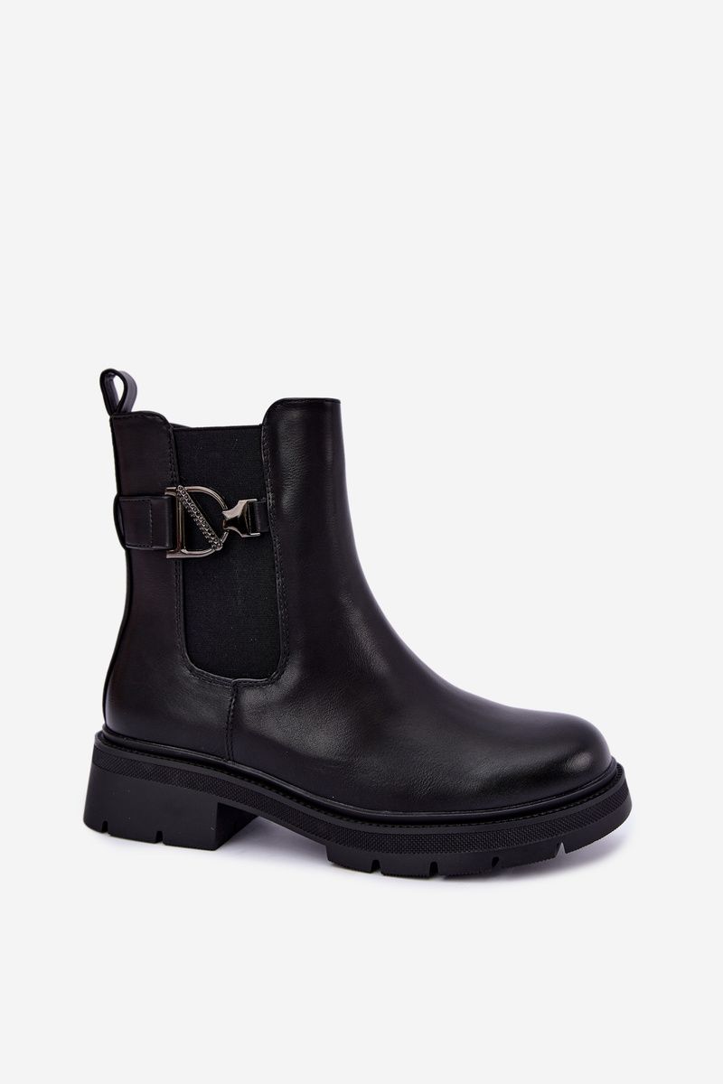 Gefütterte schwarze Stiefelette mit Zierde