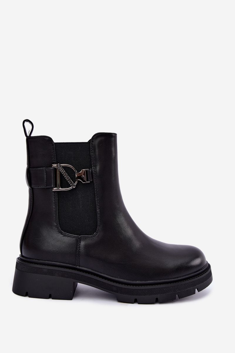 Gefütterte schwarze Stiefelette mit Zierde