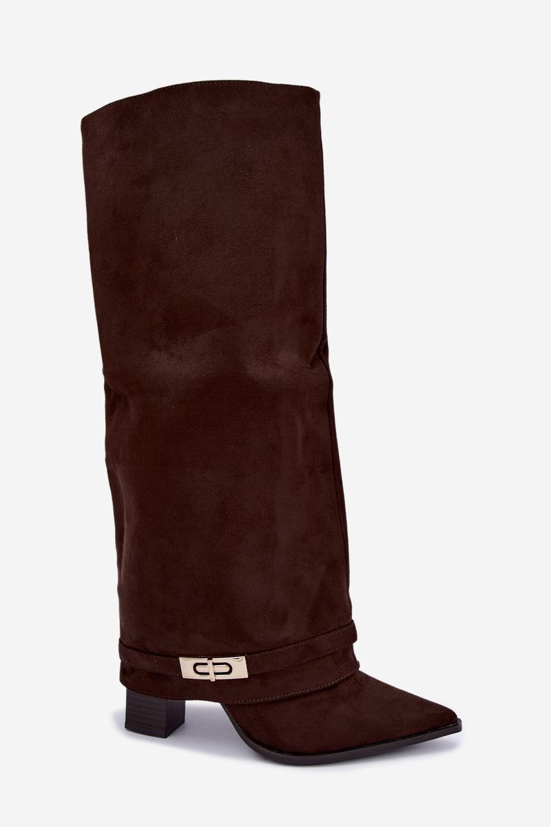 Gefütterte Stiefel mit umgeschlagenem Schaft und Absatz, braun