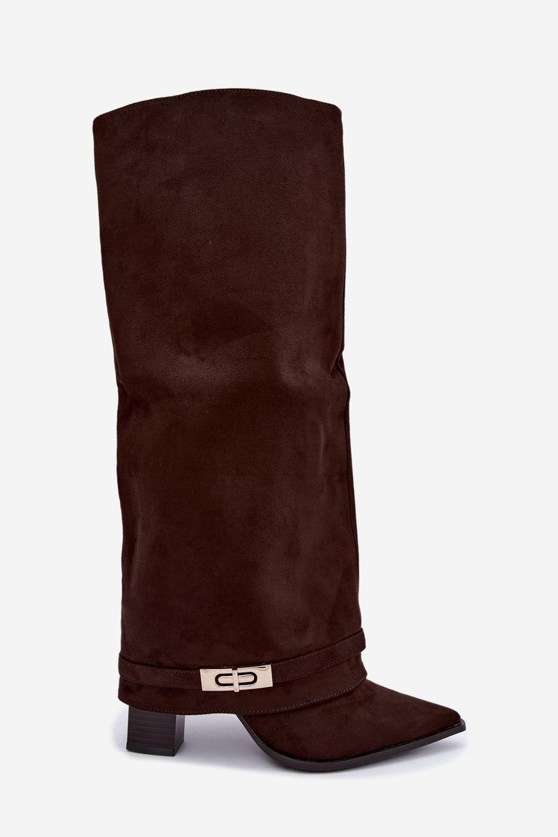 Gefütterte Stiefel mit umgeschlagenem Schaft und Absatz, braun