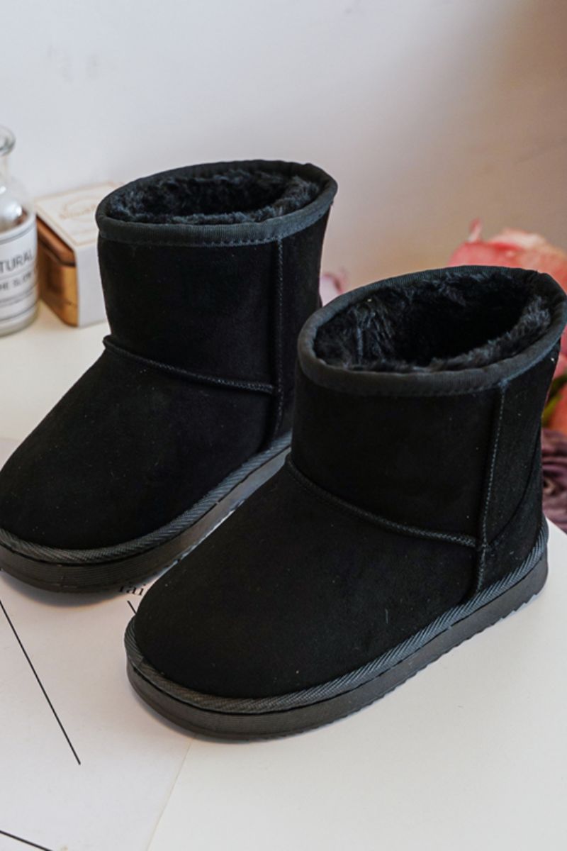 Gefütterte schwarze Schneestiefel aus Wildlederimitat