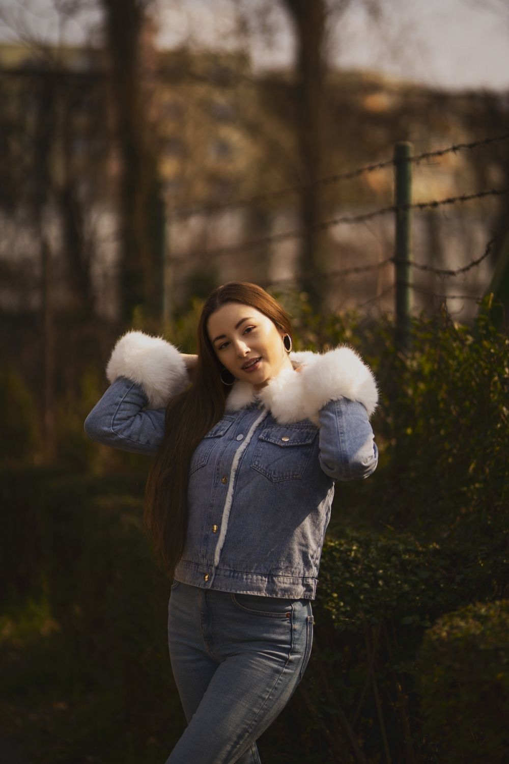 Jeansjacke mit kuscheligem Fellimitat grau/weiß