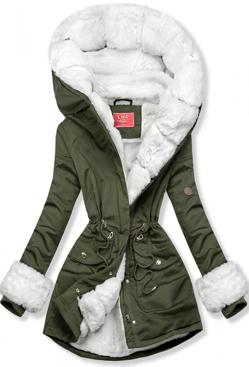 Parka mit abnehmbaren Fellimitat grün/weiß