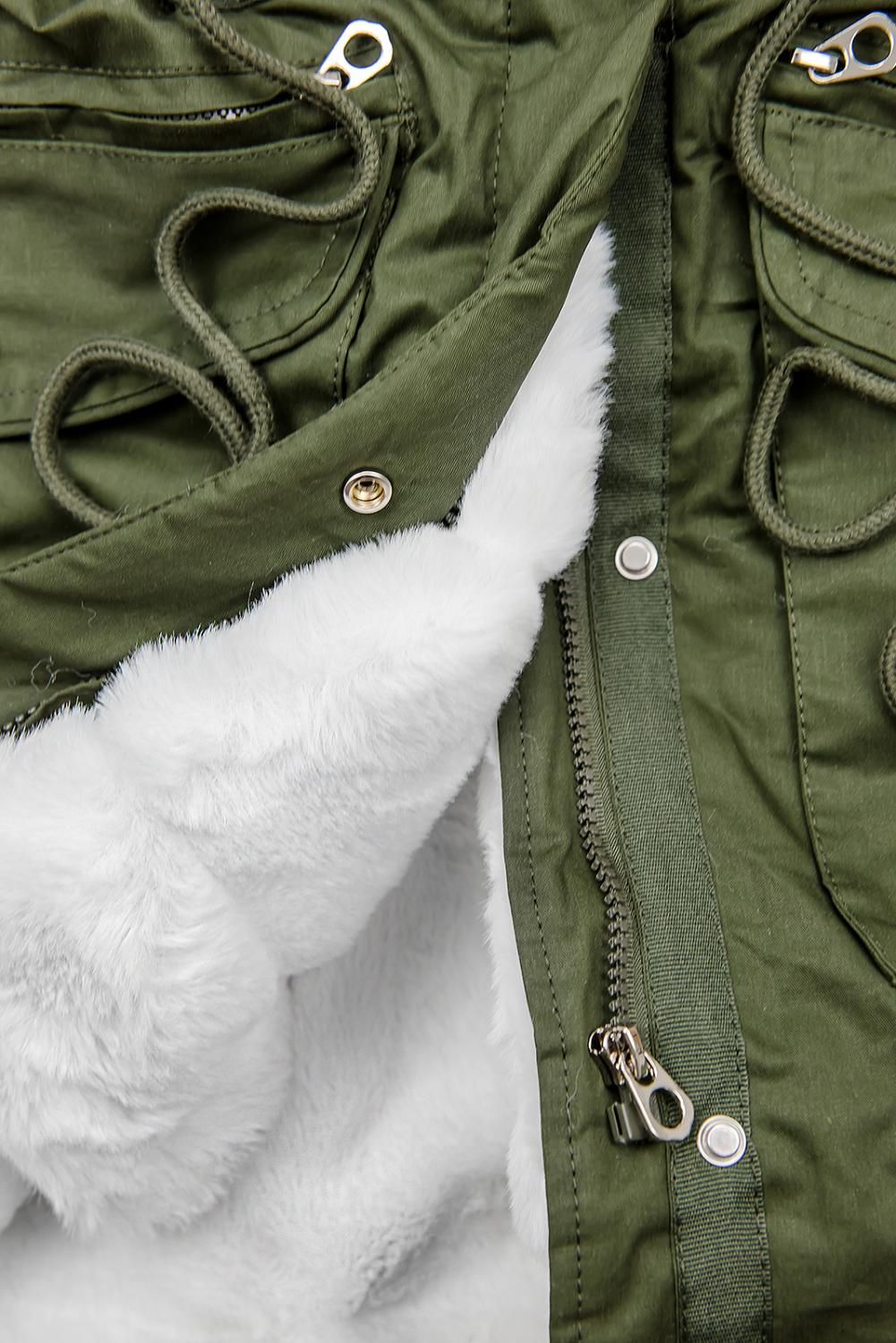 Parka mit abnehmbaren Fellimitat grün/weiß