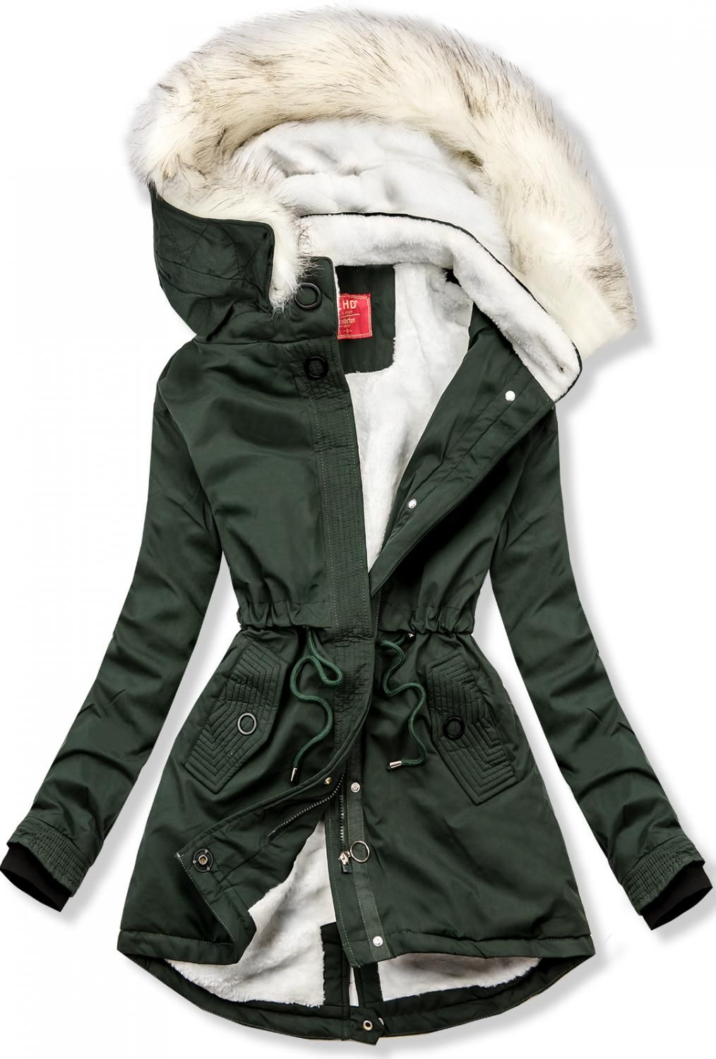 LHD Parka mit abknöpfbarem Kunstfell grün