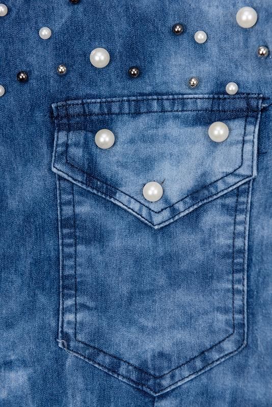 Jeansbluse mit Perlen Plus Size