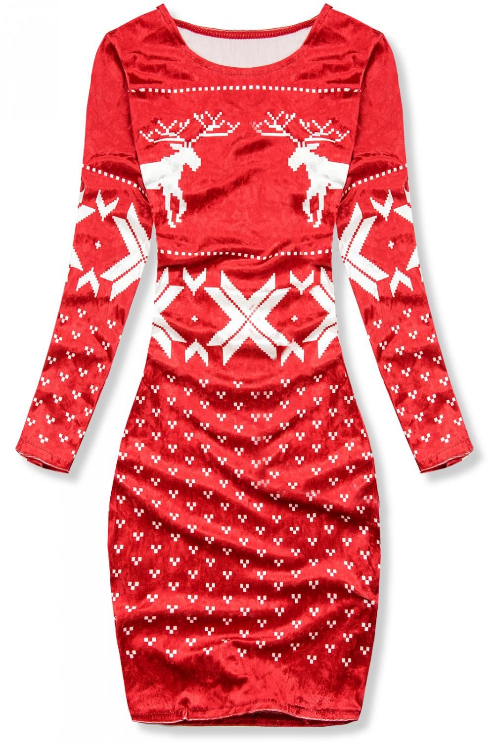 Velourskleid mit Weihnachts-Print rot