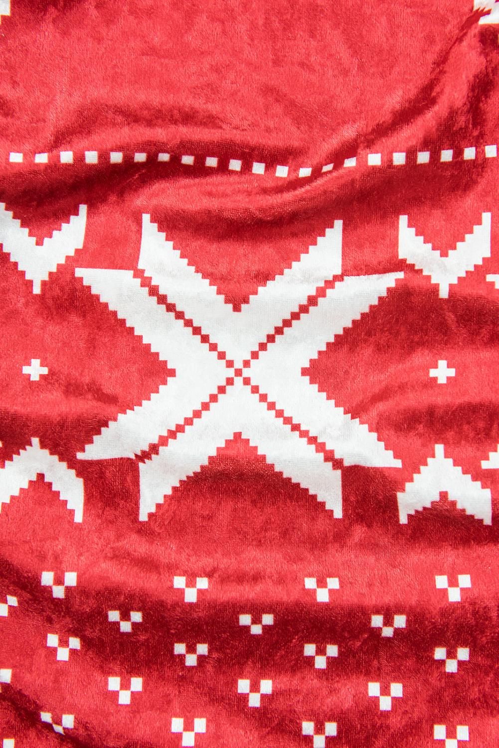 Velourskleid mit Weihnachts-Print rot