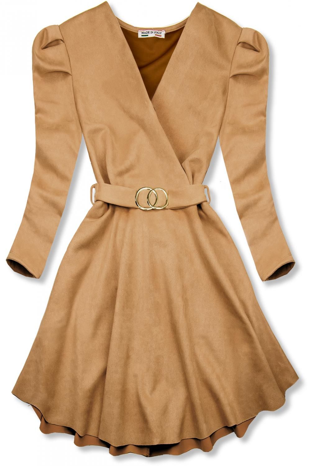 Braunes Kleid mit gerafften Ärmeln