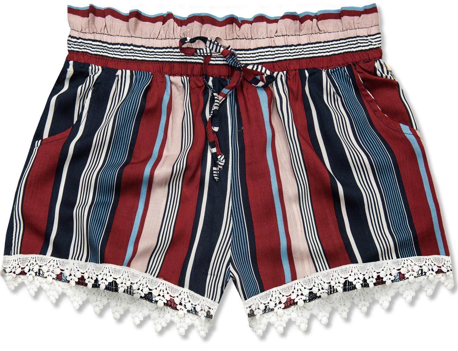 Shorts mit Spitzensaum blau/weinrot