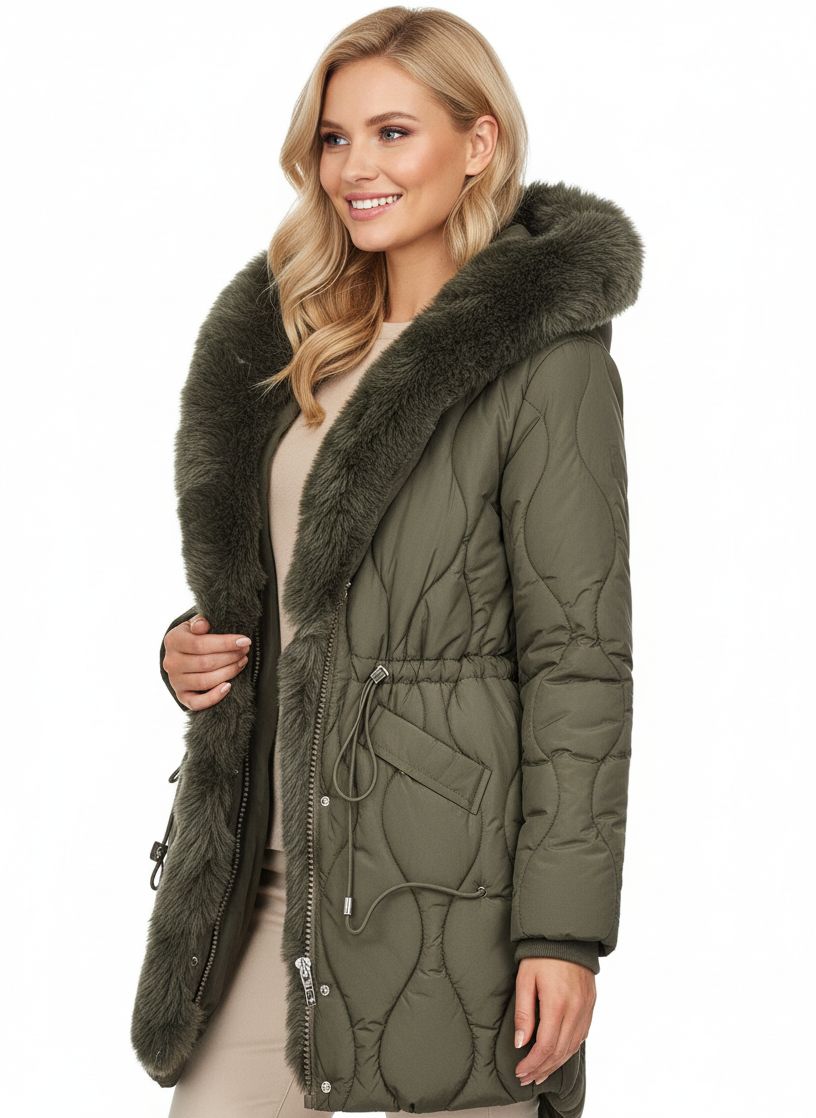 Damen-Steppjacke mit verstellbarer Taille Khaki