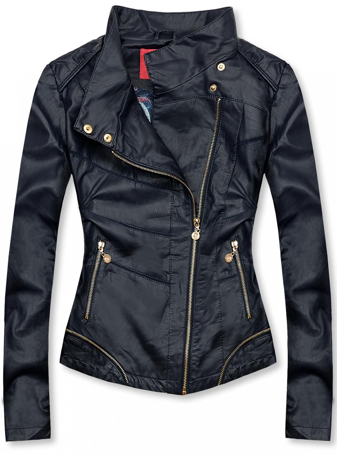 Kurzjacke aus weichem Lederimitat dunkelblau