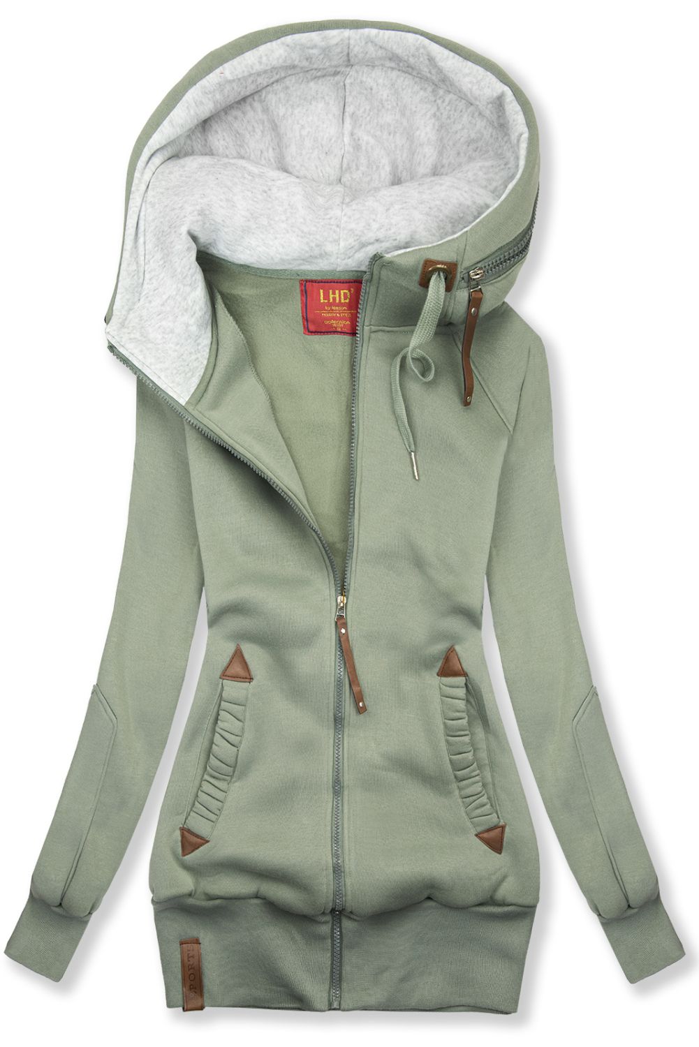 Verlängertes, warmes Sweatshirt Salbeigrün