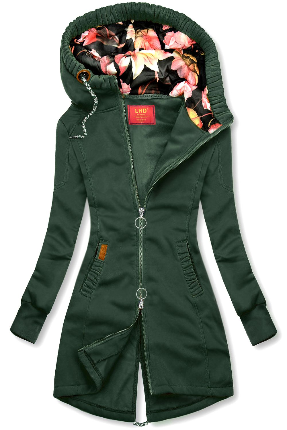 Verlängerte Kapuzenjacke von LHD smaragdgrün