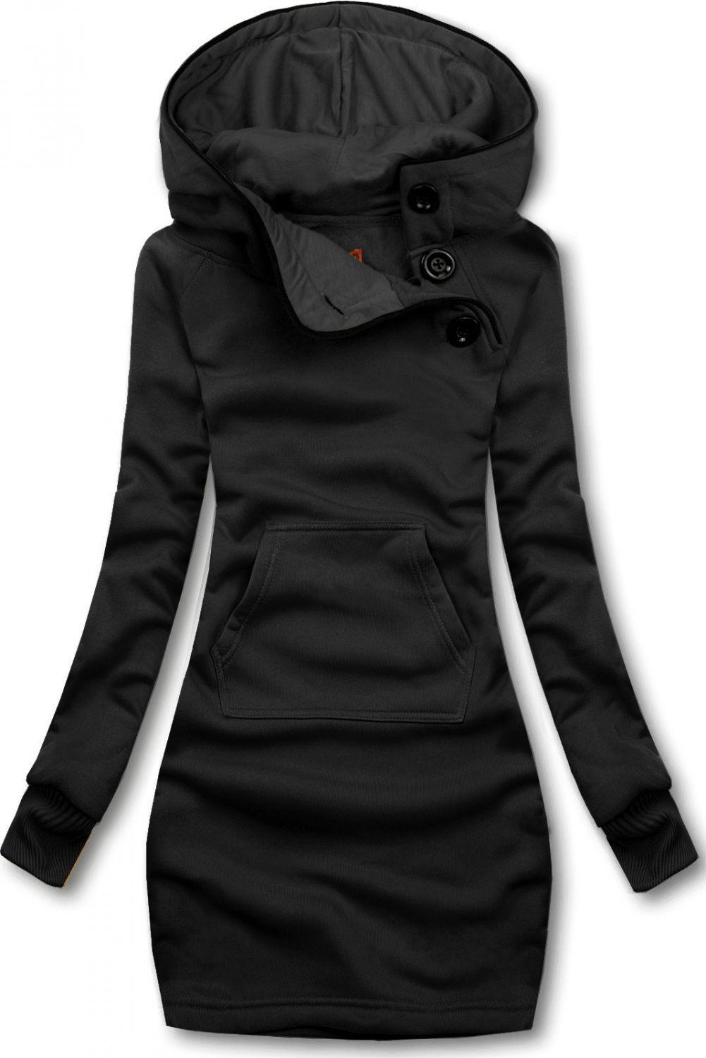 Verlängerte Sweatshirt/Sweatkleid mit Kapuze schwarz