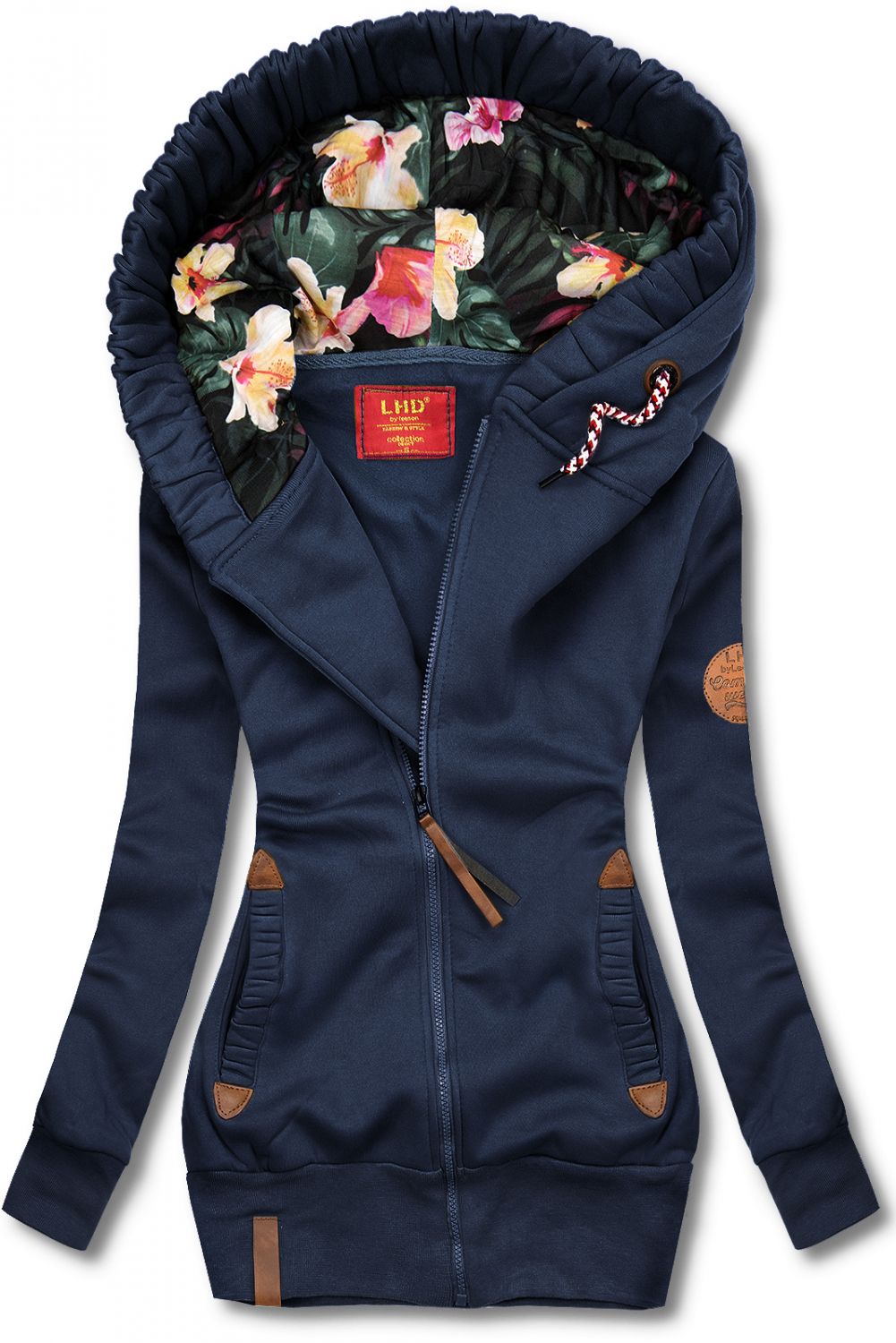 Sweatjacke mit Blumenmuster dunkelblau
