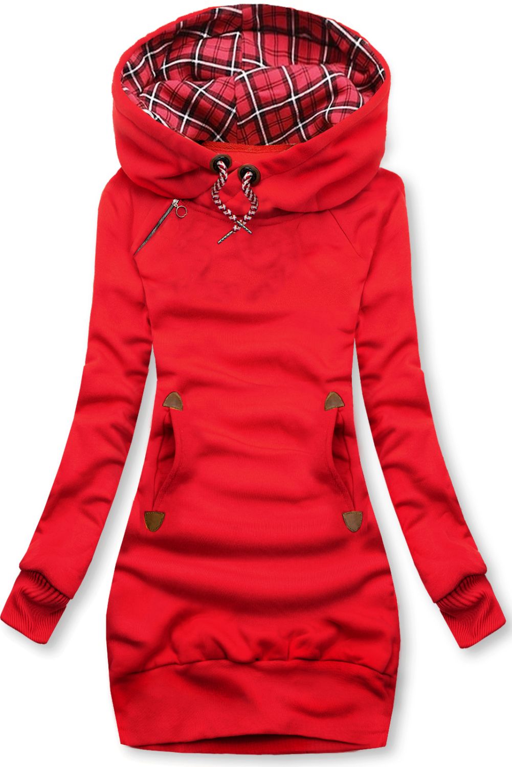 Sweatshirt/Sweatkleid mit Karomuster Rot