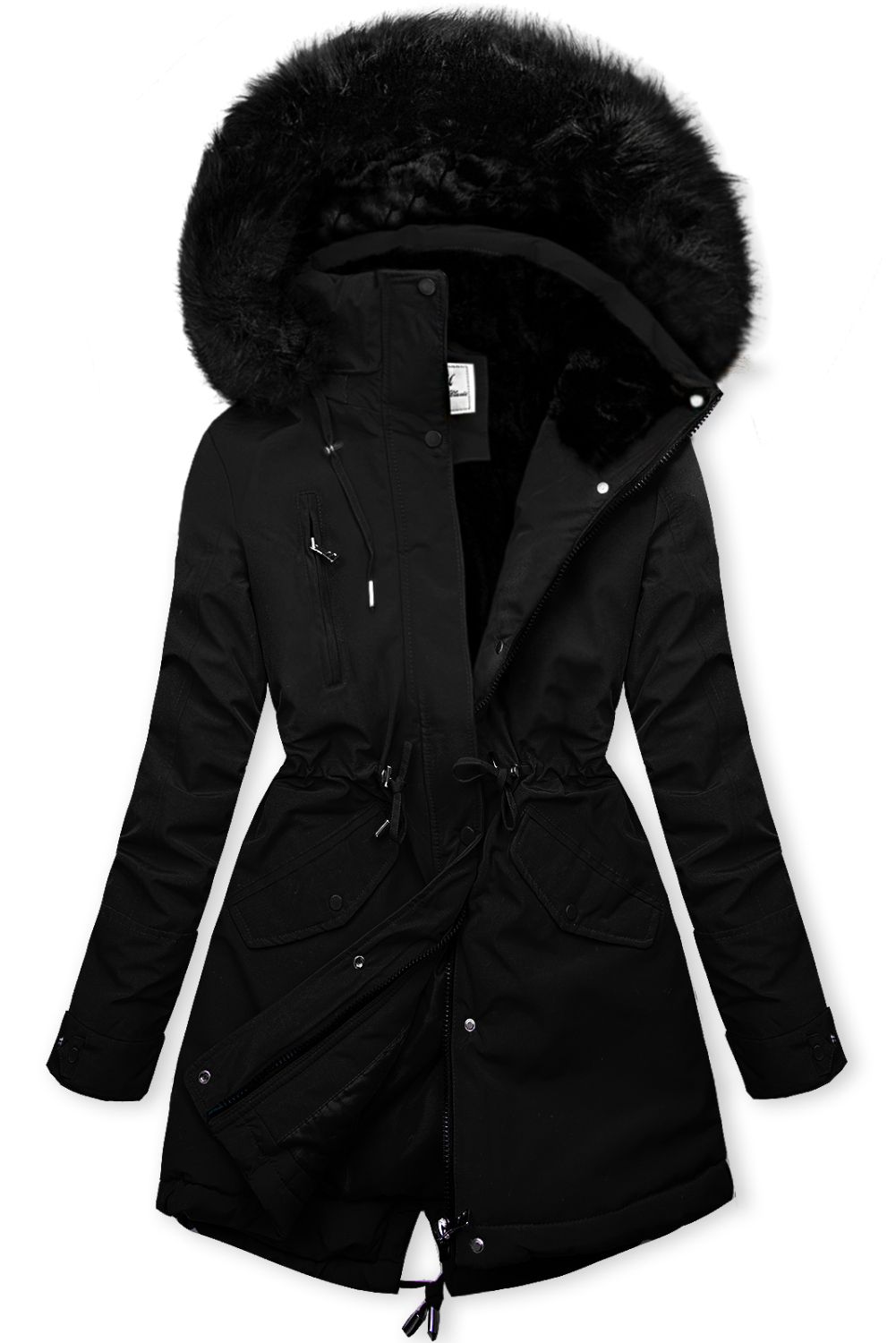 Winter Parkajacke mit Teddy-Futter Schwarz/Schwarz