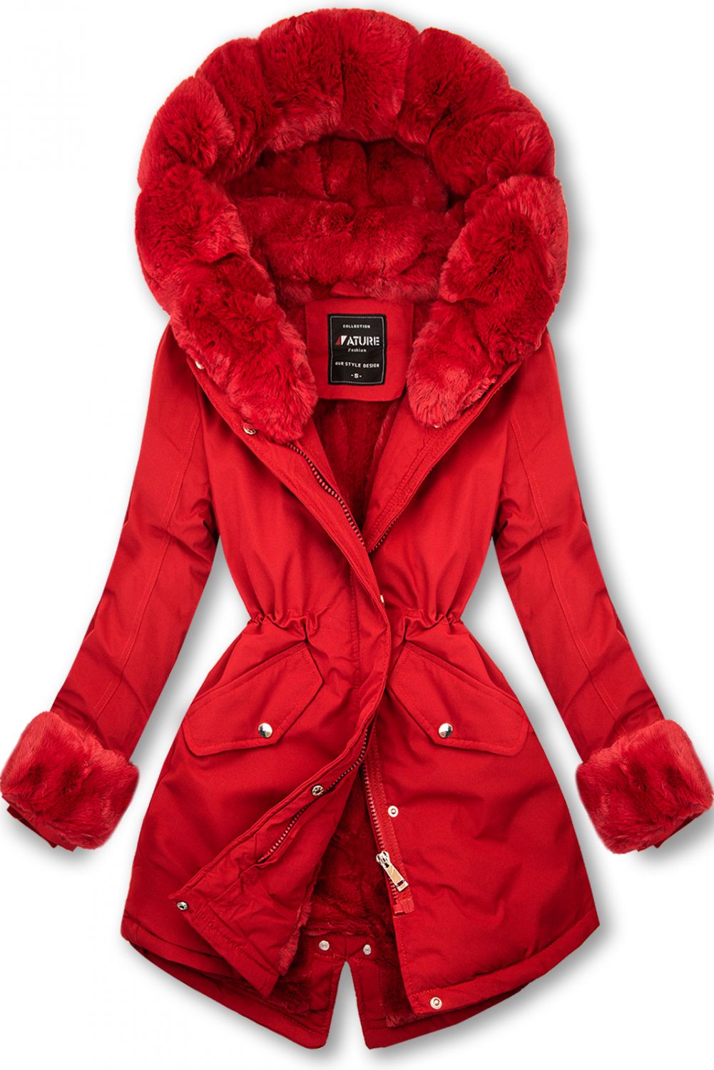 Parka mit abnehmbaren Fellimitat rot/rot