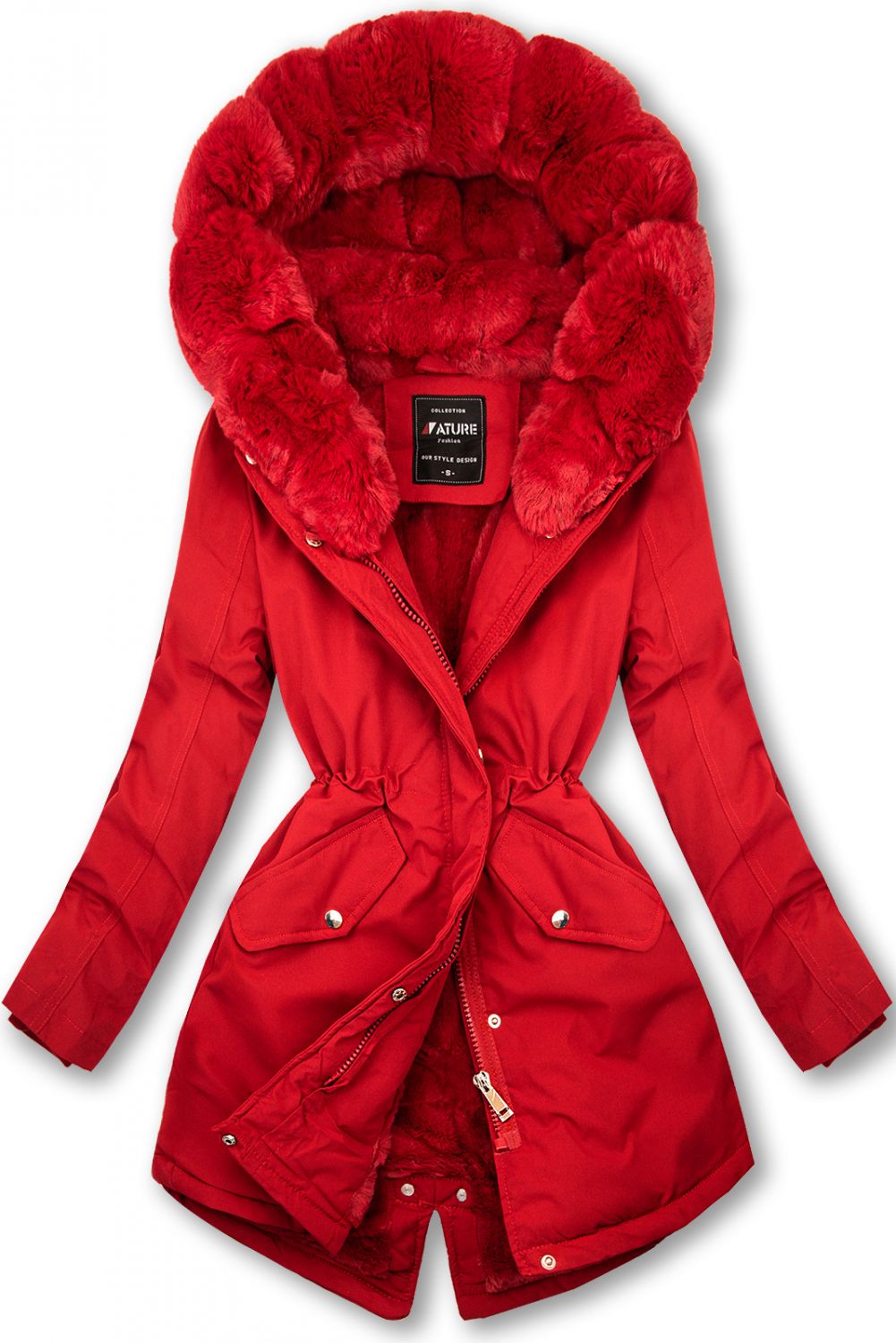 Parka mit abnehmbaren Fellimitat rot/rot