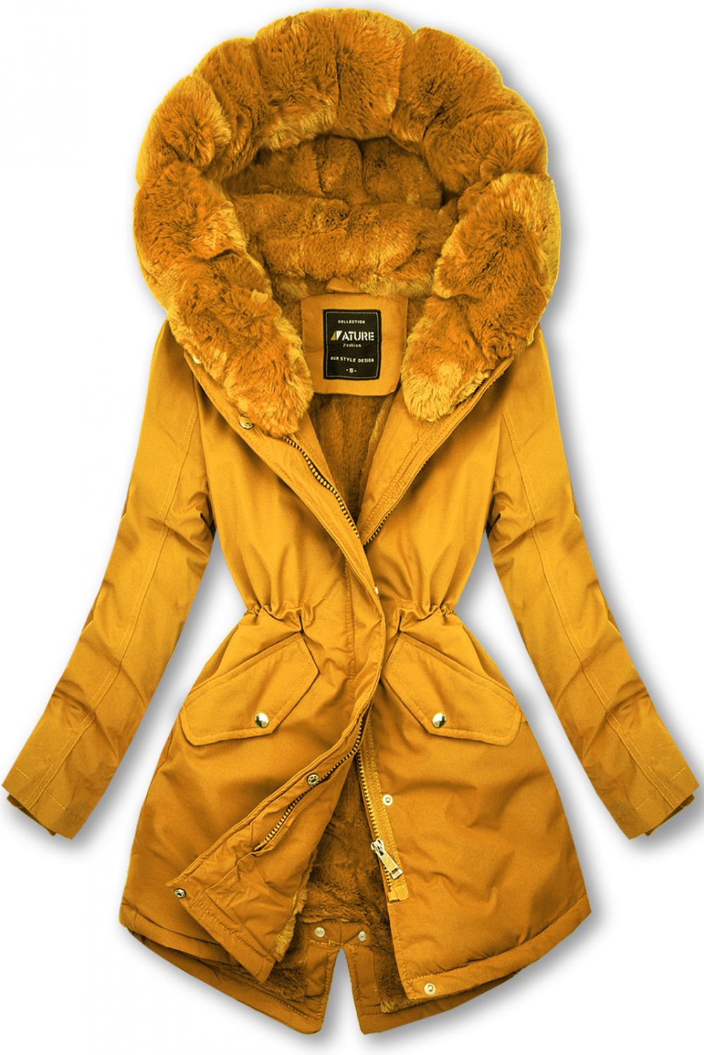 Parka mit abnehmbaren Fellimitat gelb/mustard