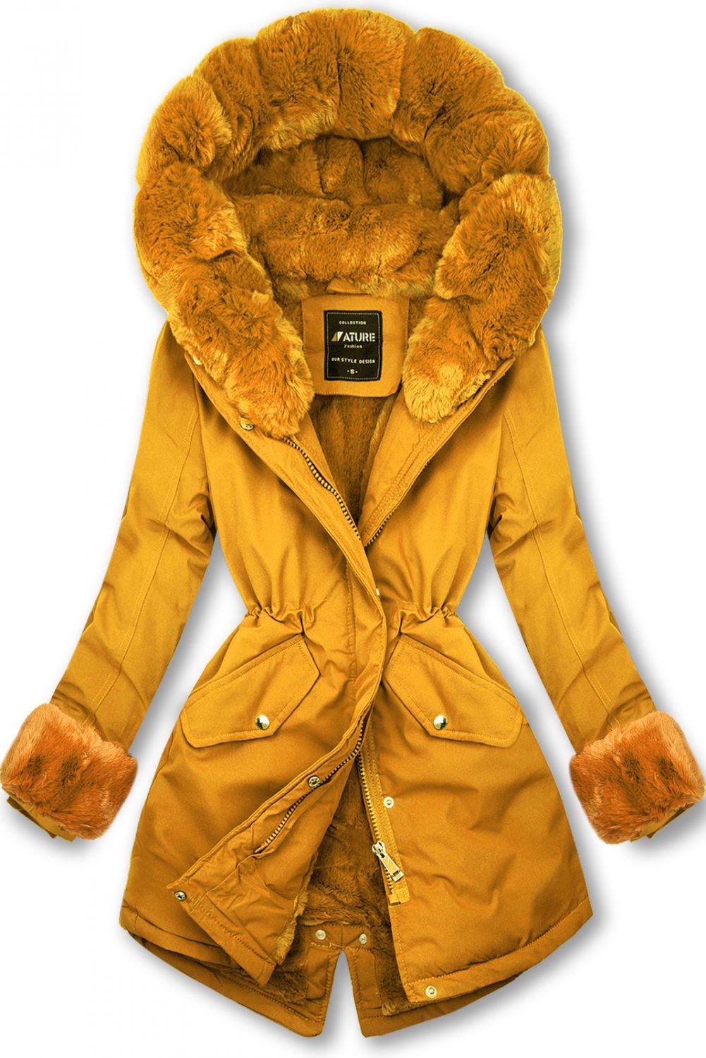 Parka mit abnehmbaren Fellimitat gelb/mustard