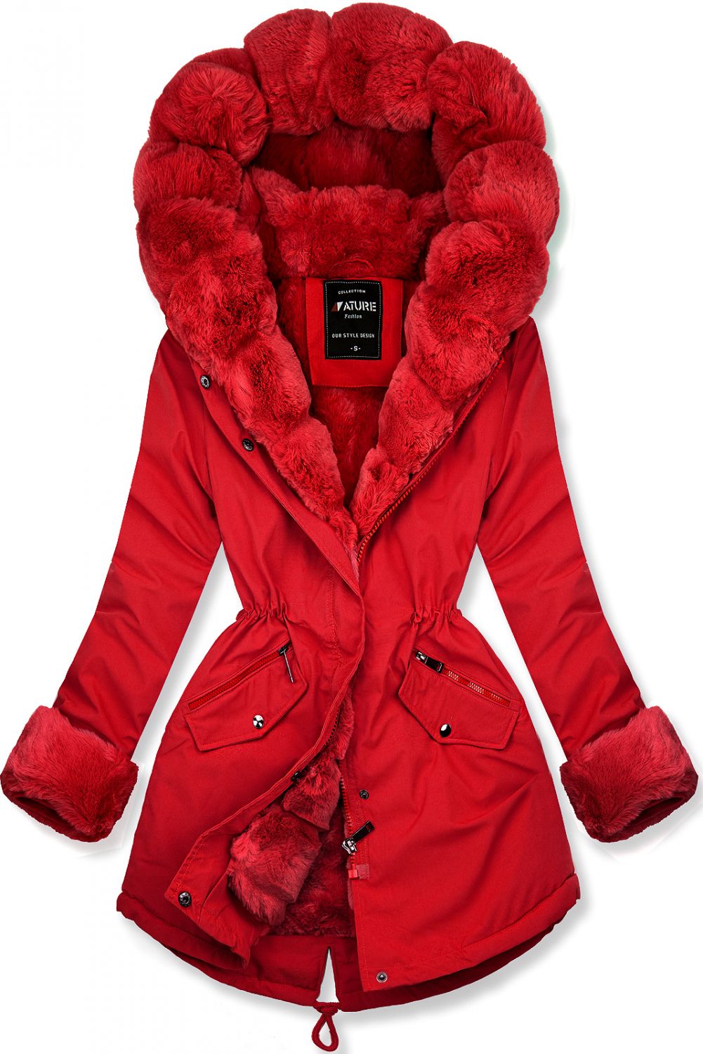 Winter Parka mit abnehmbaren Fellimitat rot